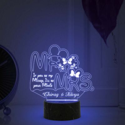 3D Illusion Mr and Mrs Led Night lamp with Multicolored Light Customized with Name Gift for Husband Wife